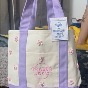 Pastel Canvas Tote Bag - Cream and Purple